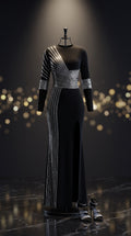Black Rhinestone Slit Maxi Dress