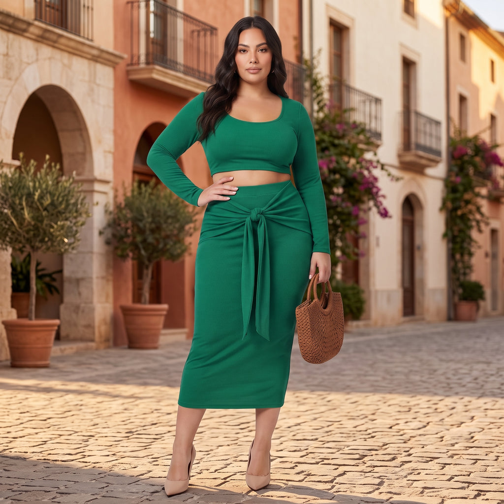 Emerald Curve Two-Piece Skirt Set