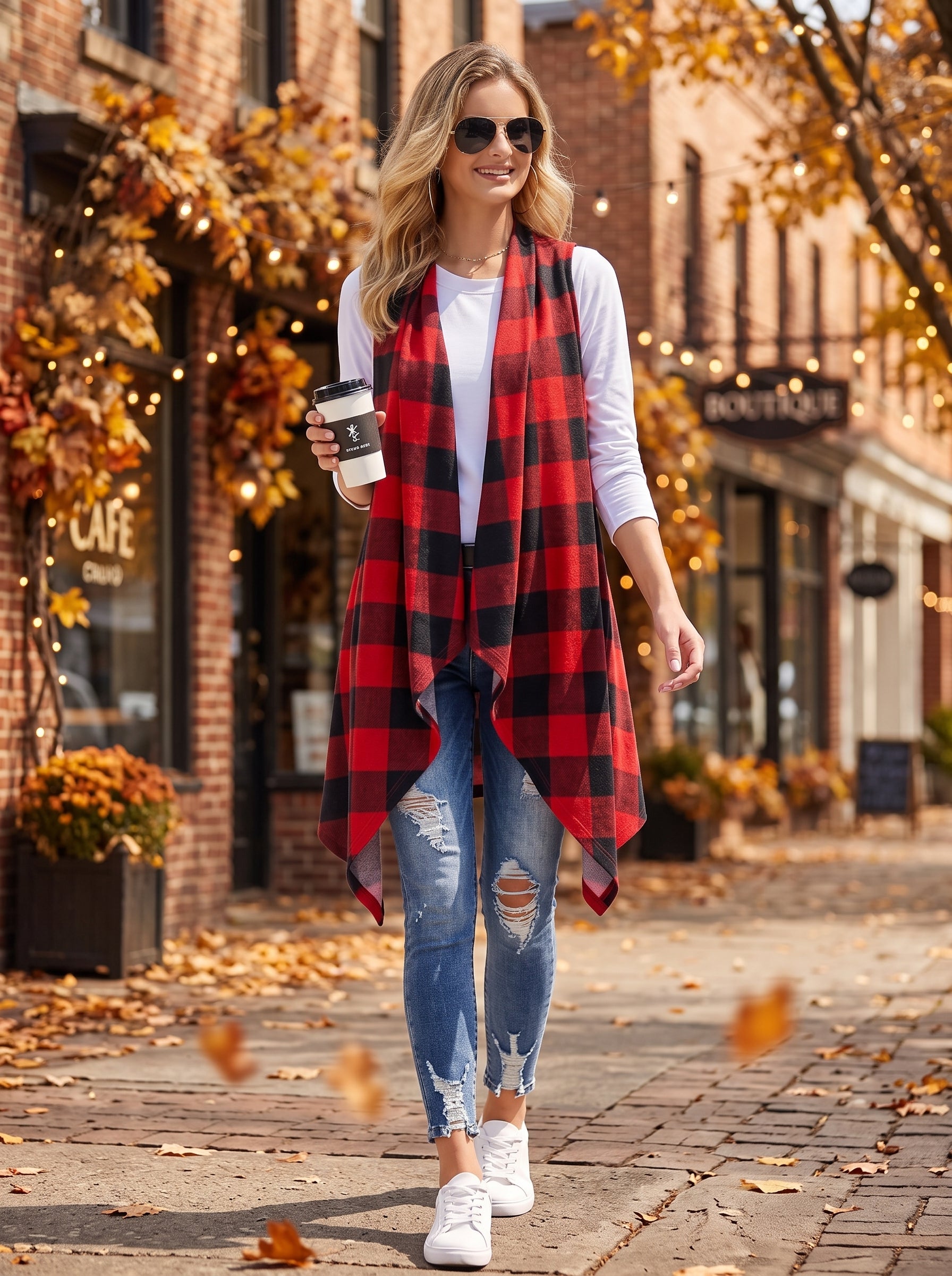 Buffalo Charm Plaid Sleeveless Cardigan
